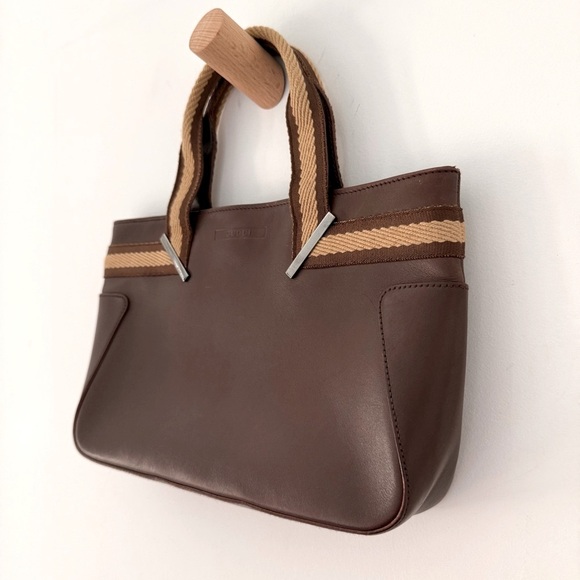 Vintage Gucci chocolate brown leather Web top handle small tote bag - Picture 7 of 16
